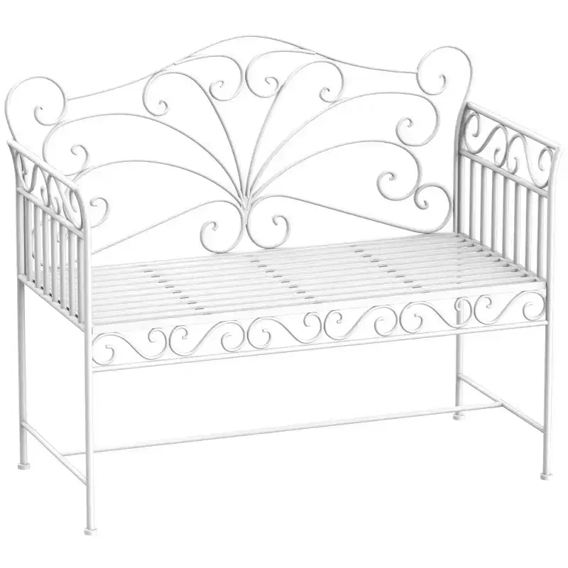 43 Garden Bench, Outdoor Patio Bench with Armrests, Metal Porch Bench for Backyard, Poolside, Lawn