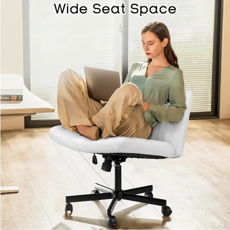 Bossin Criss Cross Chair Armless Office Desk Chair with Wheels,Fabric Padded Cross Legged Chair, Swivel Wide Seat Vanity Chair