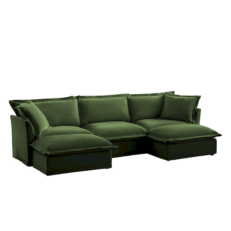 120 U-Shaped Chenille Sectional Sofa with 3-Seater and French Edge Pillows & Cloud Cushions