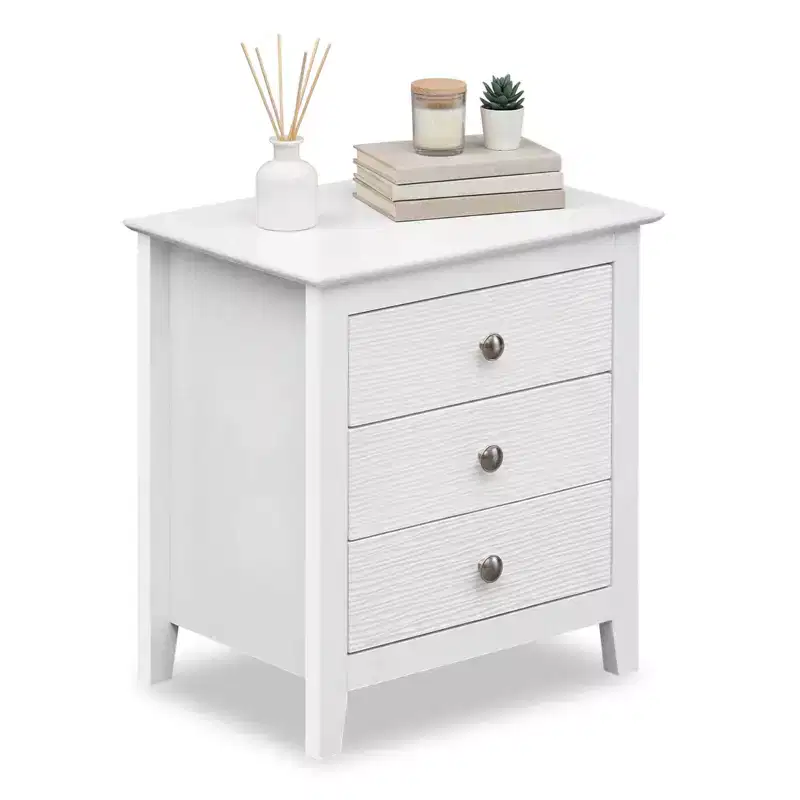 Costway 1/2 PCS Nightstand, Farmhouse 3-Drawer Night Stand with Wood Grain Accents & Sleek Knobs White/Black