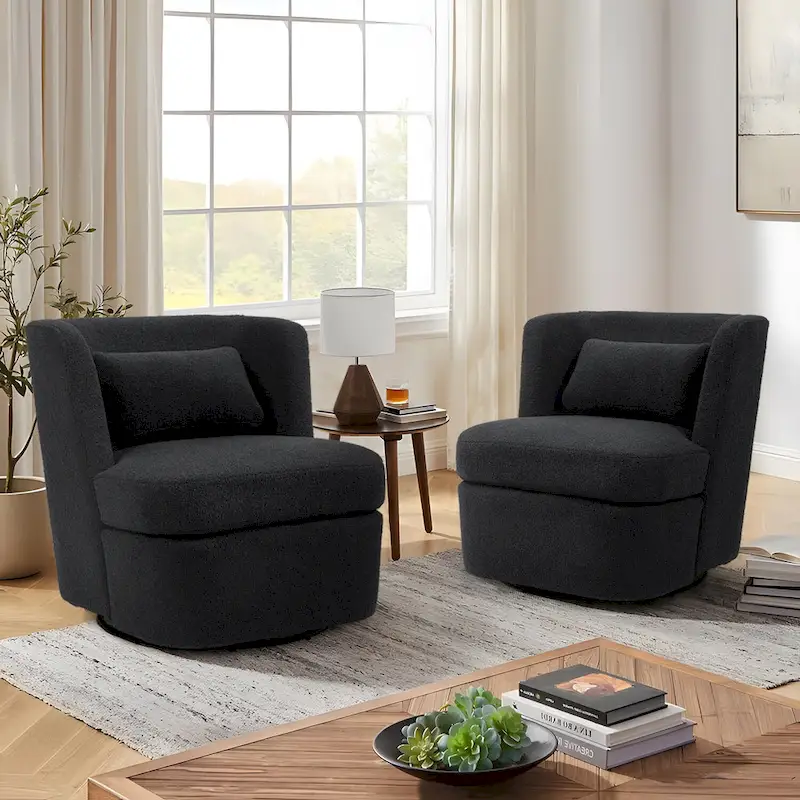 Swivel Accent chairs With Boucle Linen Fabric Set of 2