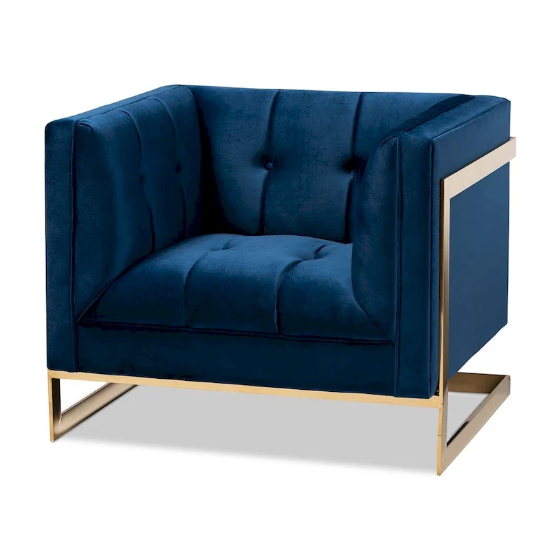 Glam Velvet Fabric Armchair with Gold-Tone Frame