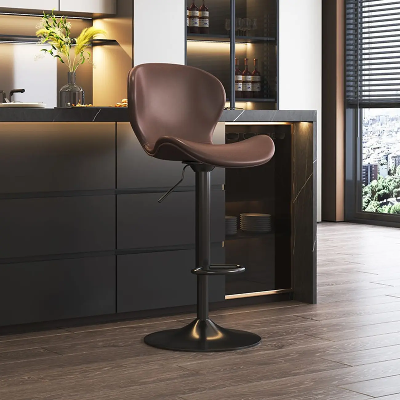 Modern Saddle Pedestal Swivel Adjustable Bar Stools