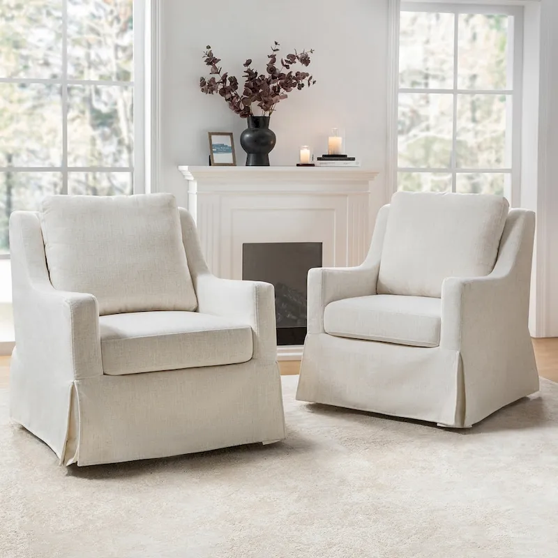 Stan Farmhouse Slipcover Rocking Swivel Chair Set of 2 by HULALA HOME