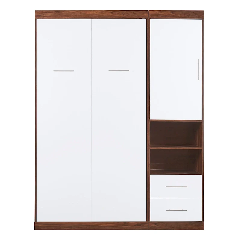 White Twin Murphy Wall Bed with Side Cabinet, Sleeps 1