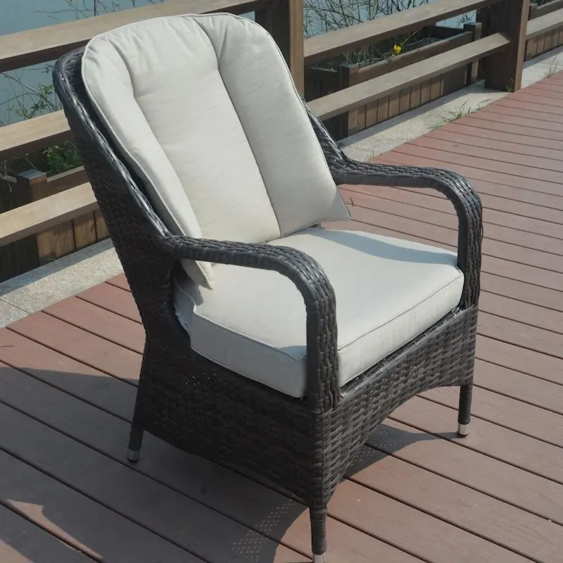2-Piece Patio Brown Wicker Arm Chair with Cushion