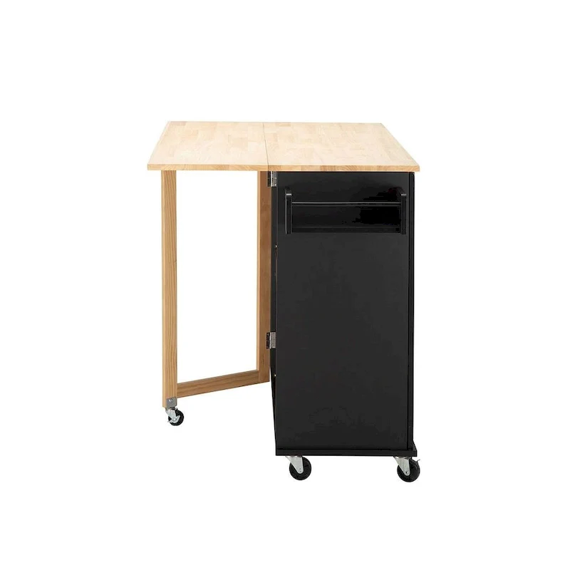 Kitchen Island Cart with Extensible Rubber Wood Top and Locking Wheels
