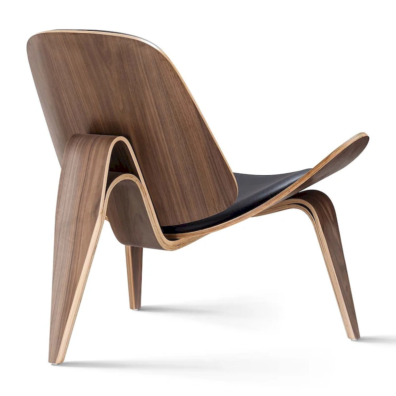 Mid-Century Style Shell Chair Upholstered Leather Lounge Chair