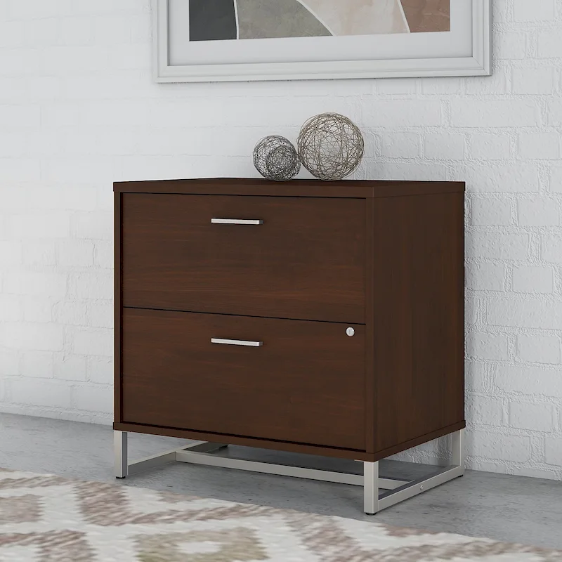 2 Drawer Lateral File Cabinet - Mid Century Modern Design - Full Extension Ball Bearing Slides - Letter Legal Size - Fully Assembled