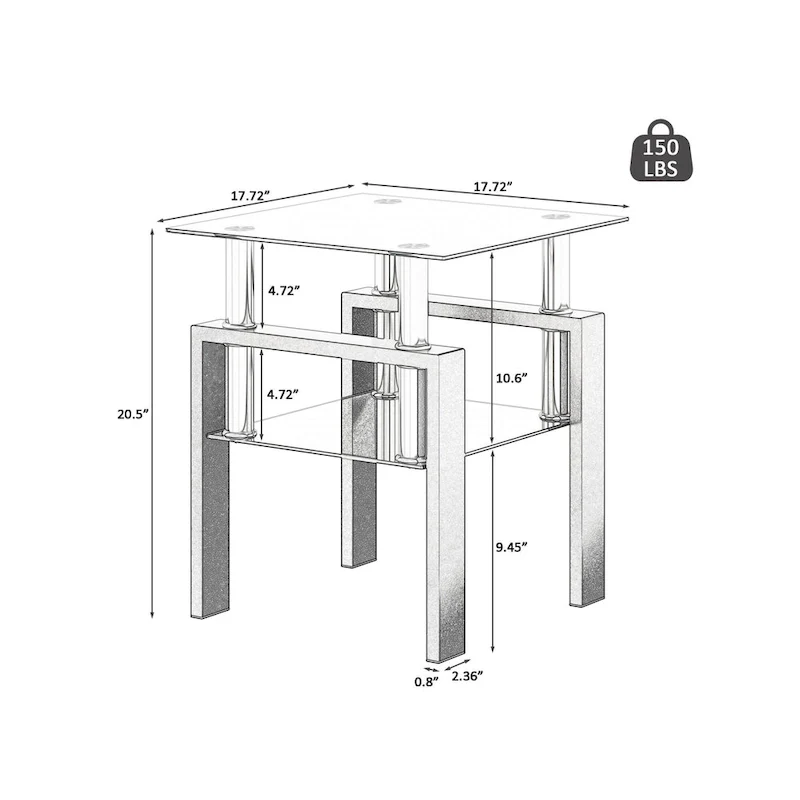 Square Tempered Glass Coffee Table with Metal Legs