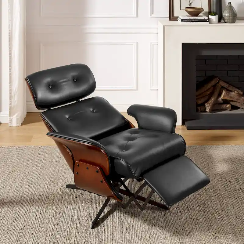 Art Leon Mid-century Modern Faux Leather Lounge Chair Recliner