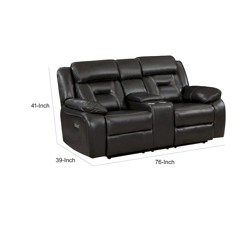 Millie 76 Inch Power Dual Recliner Loveseat, Cupholders, Gray Faux Leather