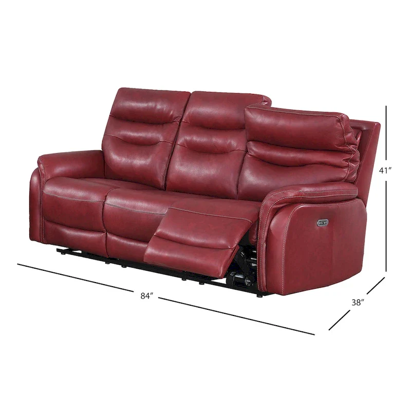 Top Grain Leather Power Reclining Sofa – Brown / Red, 3-Seat