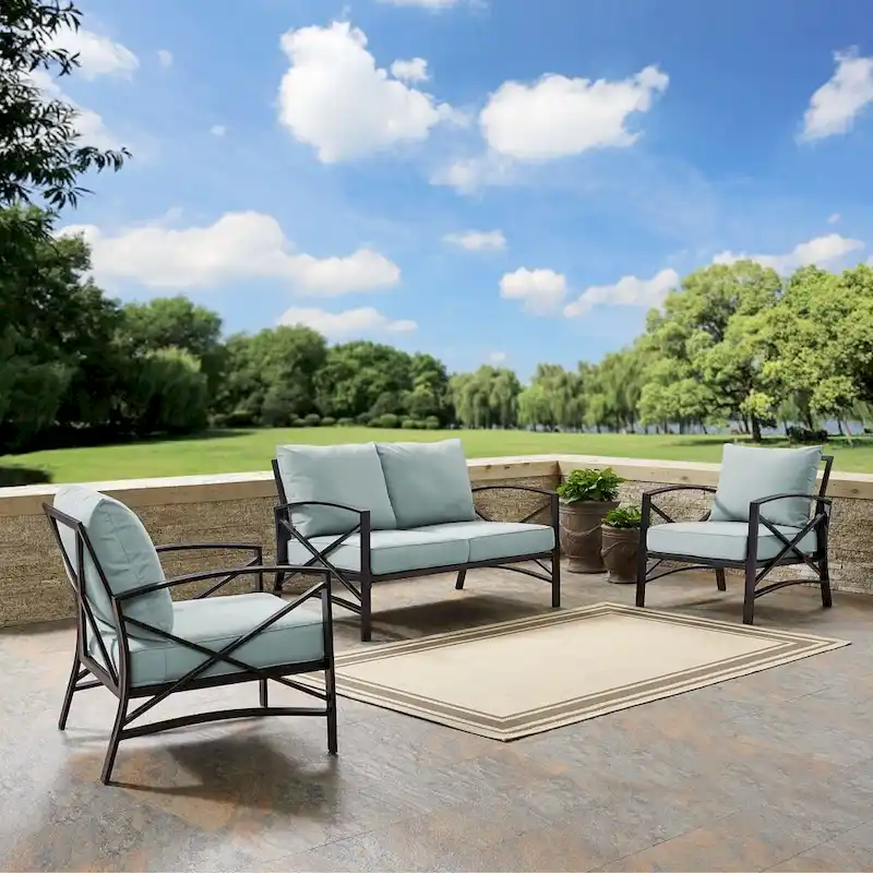 Crosley Kaplan 3 Pc Outdoor Loveseat Patio Furntiure Set - 137.5