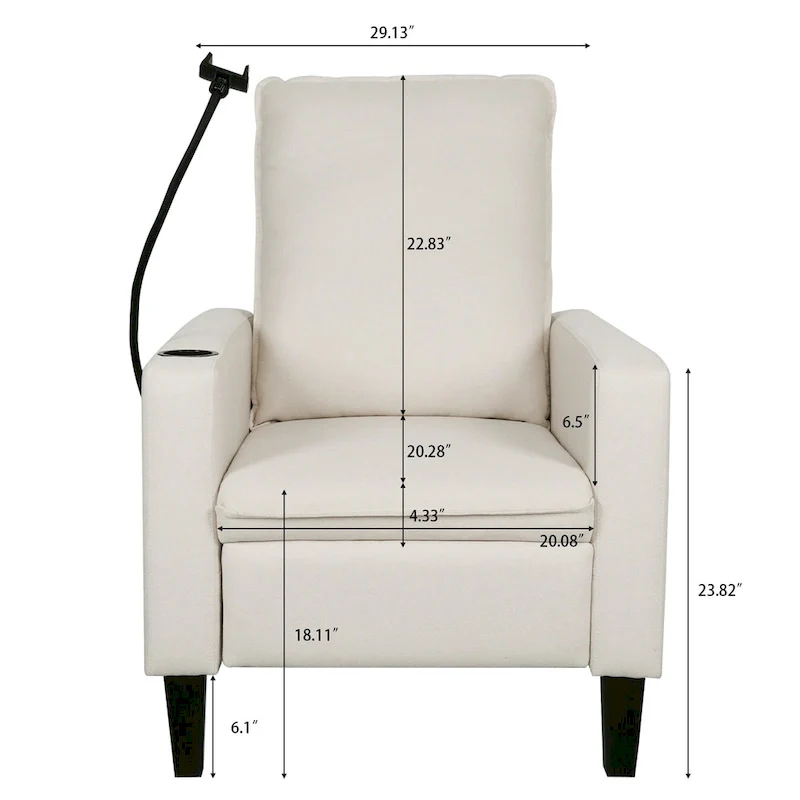 Modern Fabric Manual Recliner with Phone Holder, Cup Holder, Footrest