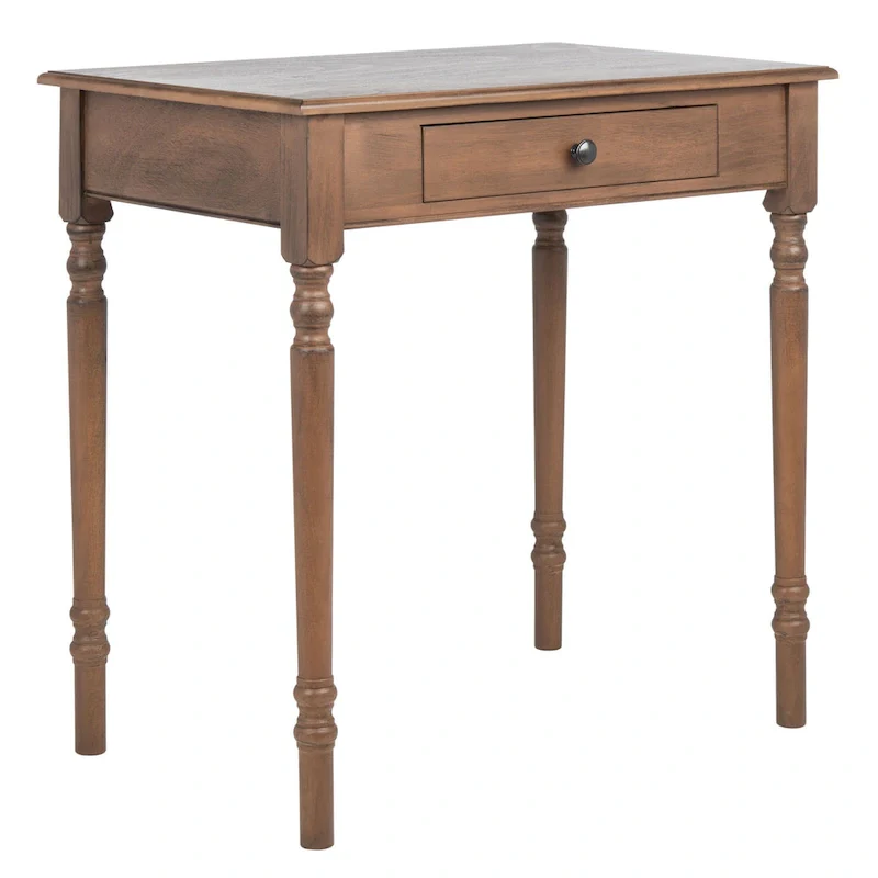 Classic 1-Drawer Writing Desk with Turned Legs & Rich Brown Top