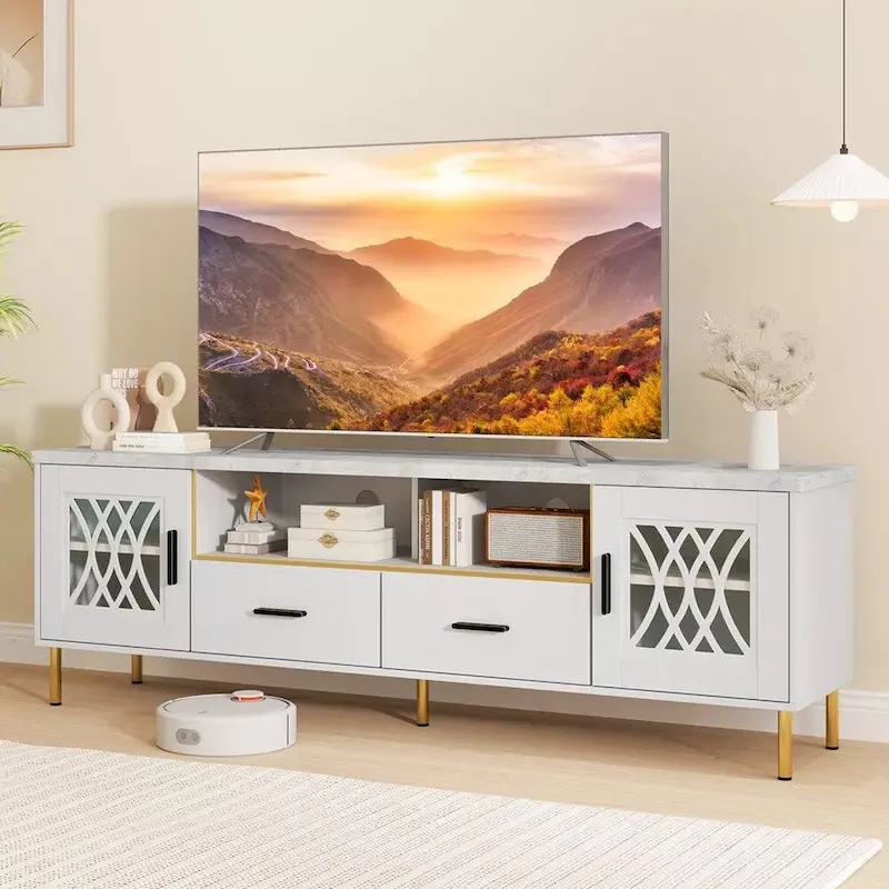 Modern Faux Marble 71-Inch TV Stand for 80 TVs White - 73 inches