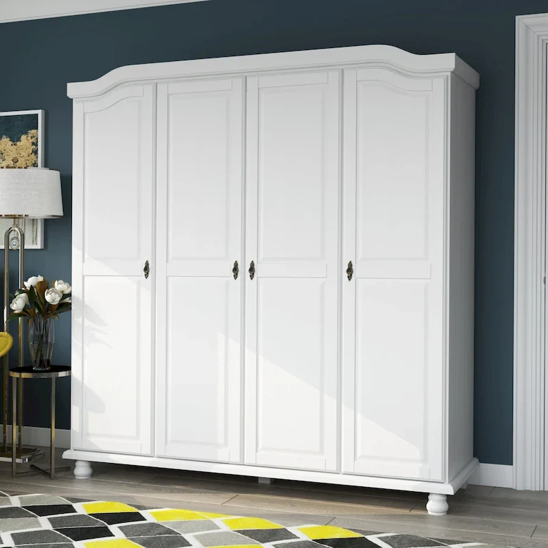 4-Door Solid Wood Wardrobe – White/Mocha/Java/Black, Standard or Mirror