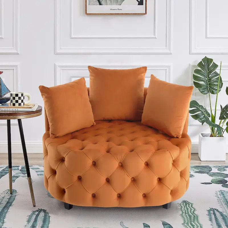 Velvet Modern Leisure Big Classical Barrel Chair with 2 Pillows