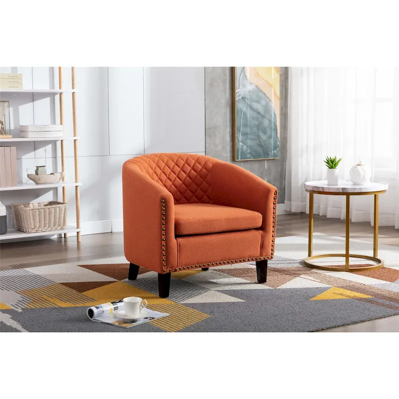Barrel Accent Chair with Nailhead Trim and Solid Wood Legs