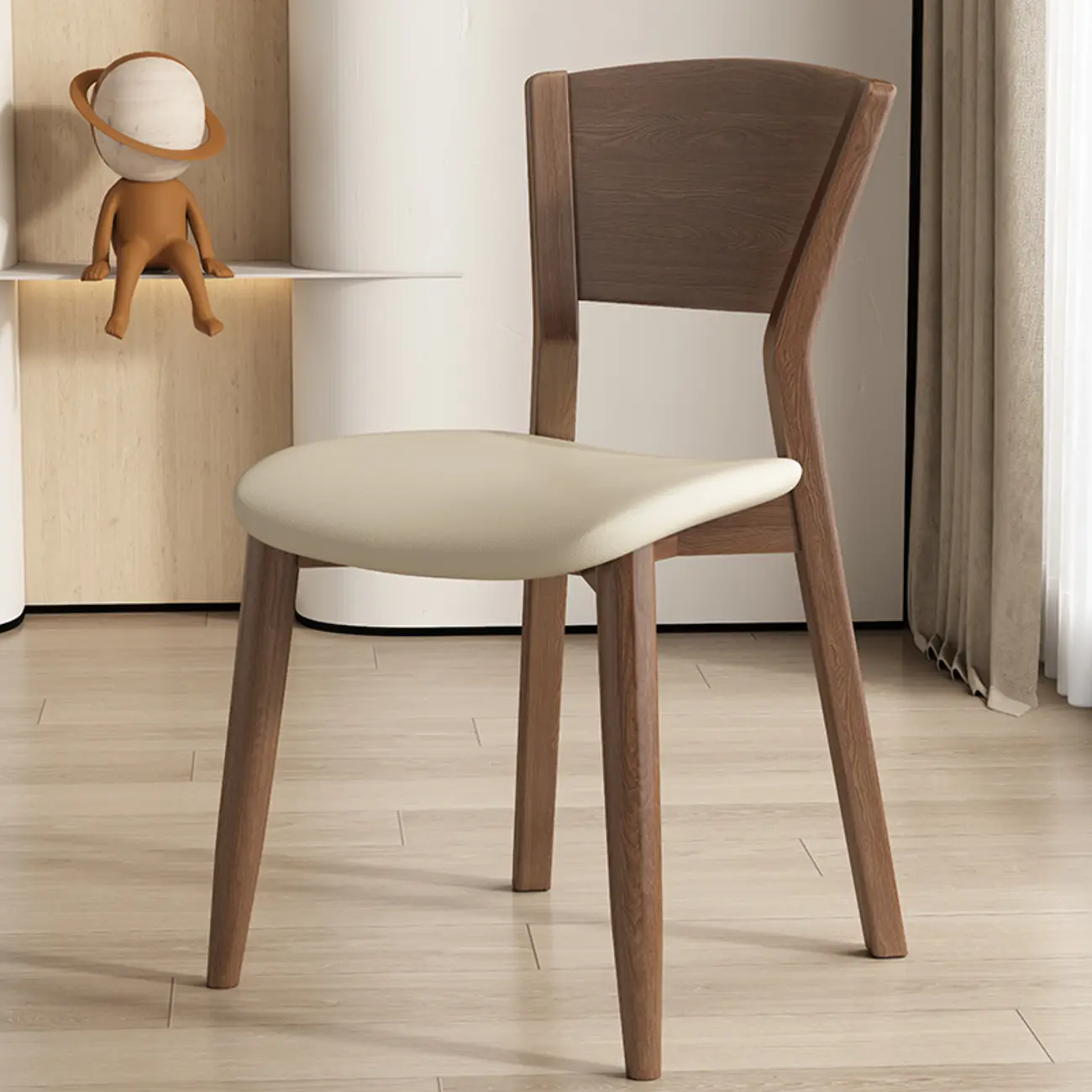Simple Wooden Open Back Faux Leather Upholstered Dining Chair