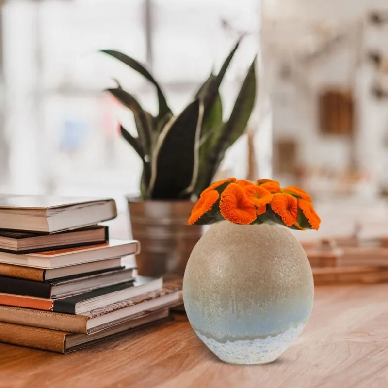Set of Two Ombre Beachy Ceramic Oval Vases