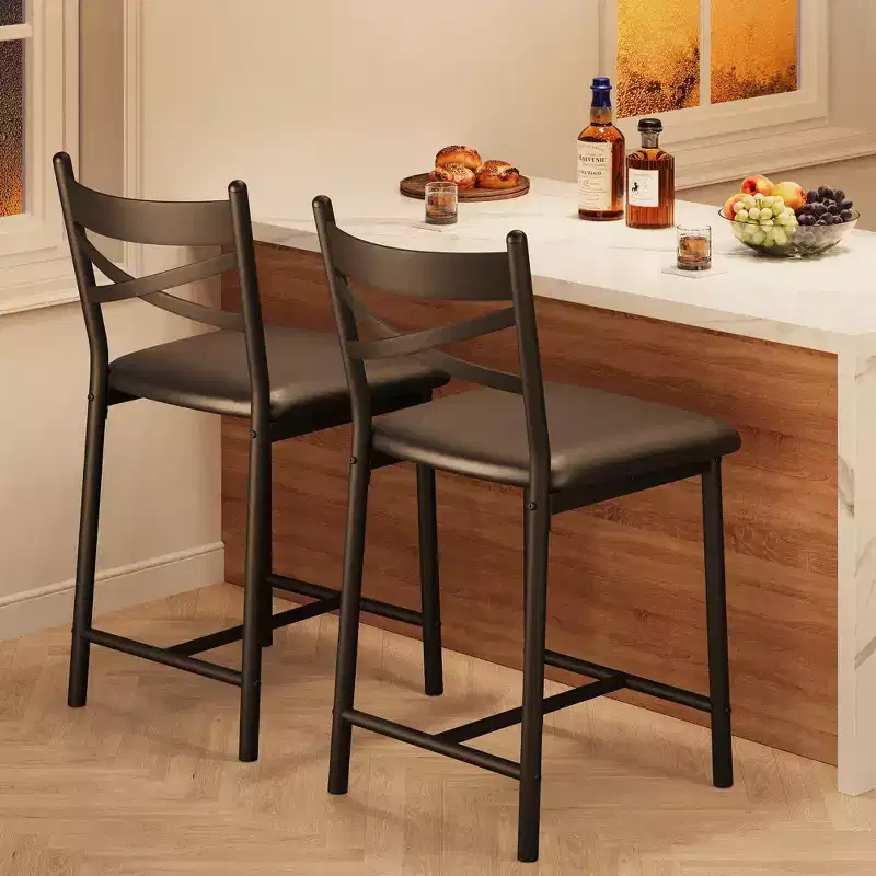 Set of 4 26 Counter Height Stools, Upholstered Chairs with Back Thick Cushion, Modern Barstools for Kitchen Island Dining Room