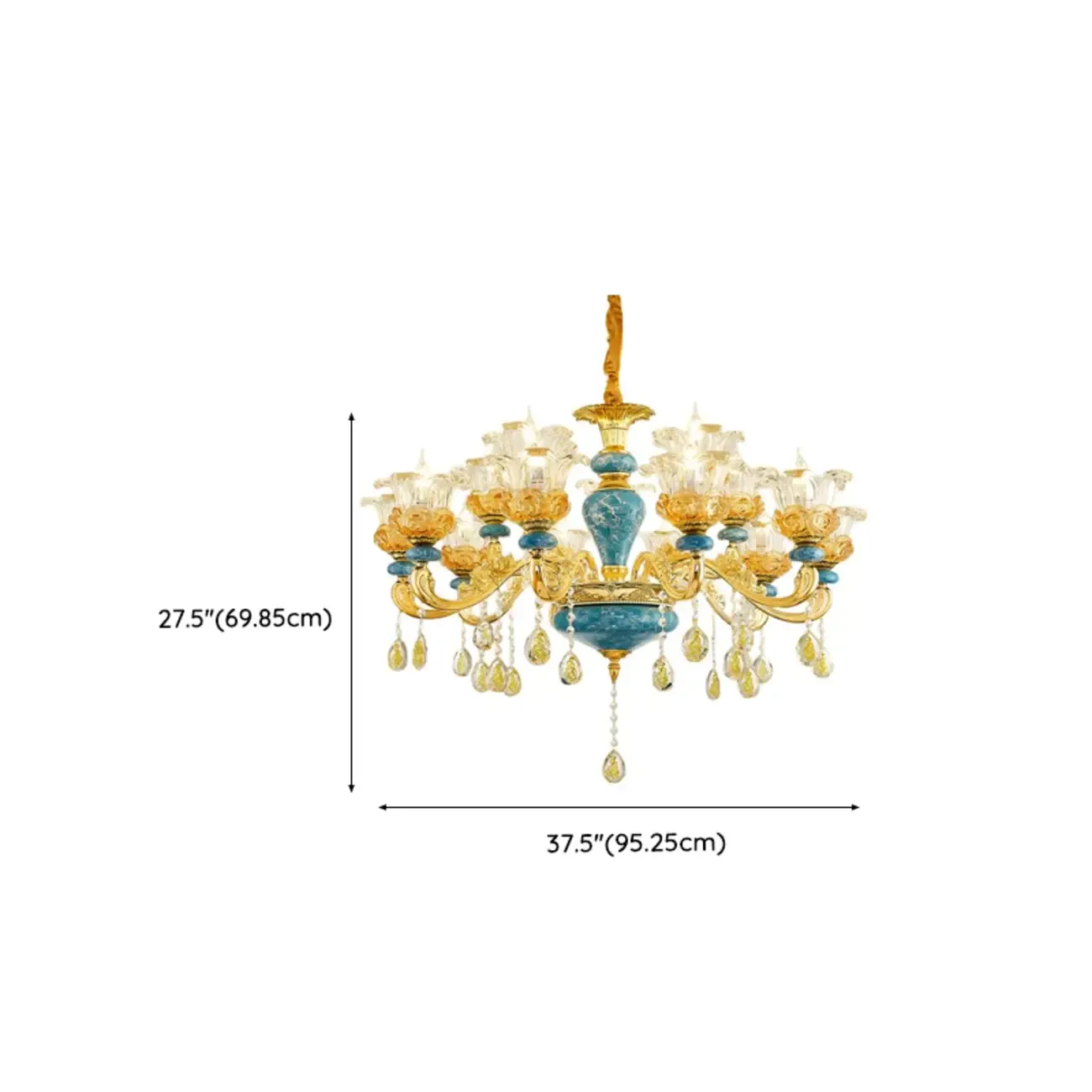 Large Luxury Brass Flower Shape Clear Glass Chandelier