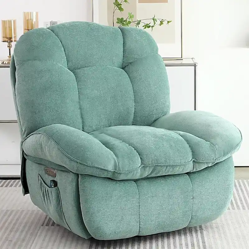 Swivel Power Recliner Chair, Massage Rocker with Heat, USB, USB-C and Side Pocket
