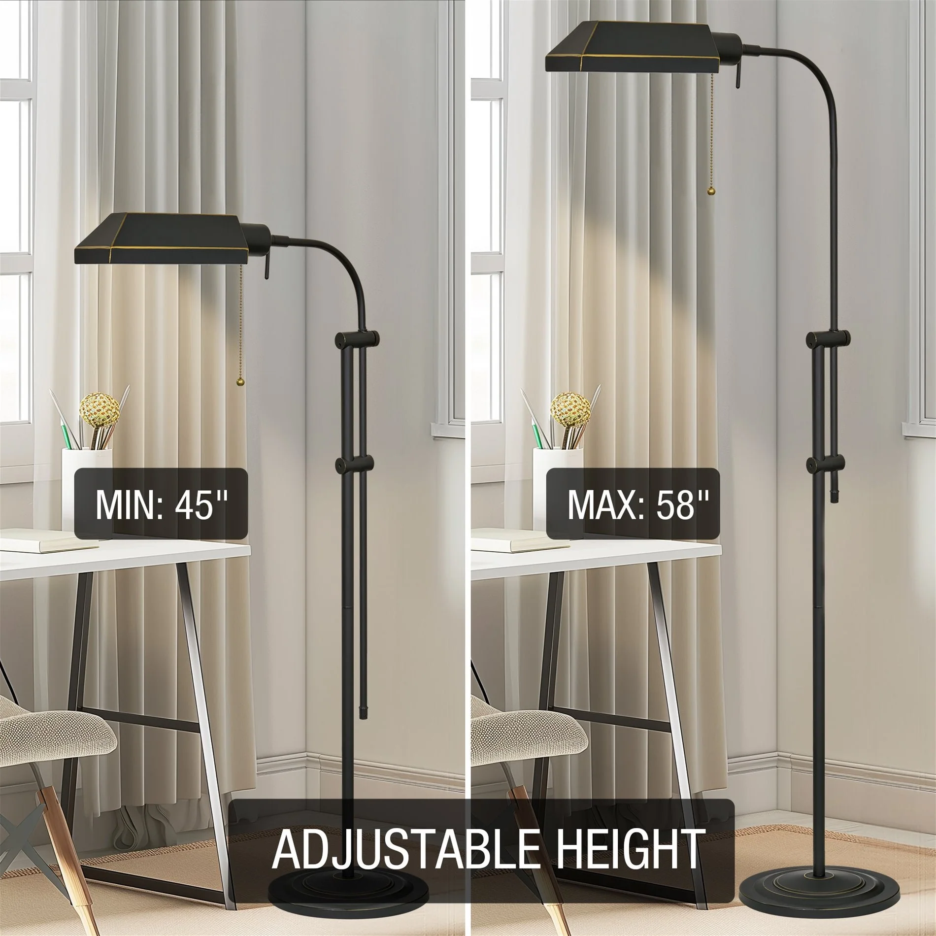 Kira Home Prescott 58 6W LED Bulb (60W eq.) Modern Industrial Adjustable Standing Pharmacy Floor Lamp