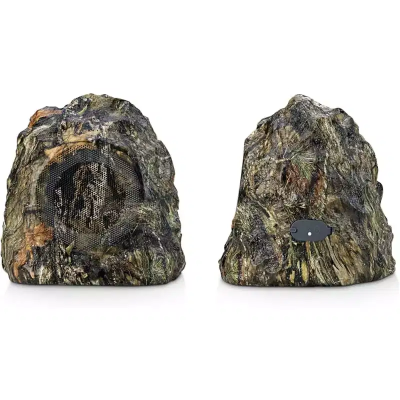iHome IHRK-400MOBC-PR Outdoor Rock Bluetooth Waterproof Speaker Pair, Moss Oak