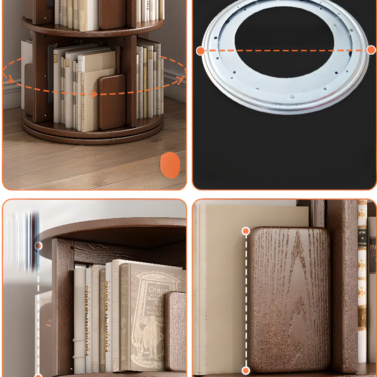 Medium Rotatable Nut-brown Wooden Vertical Bookcase