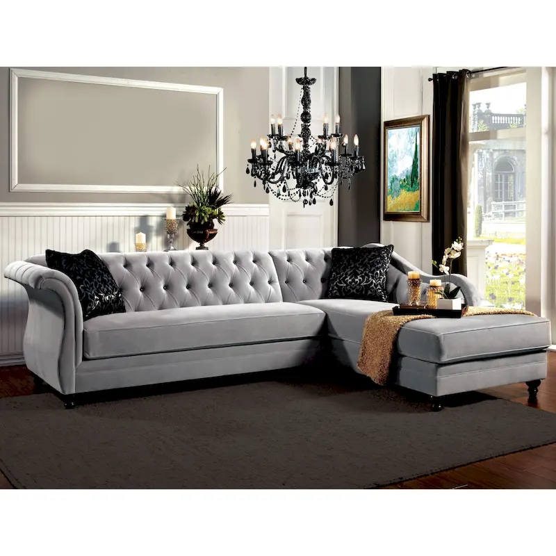 Gito Transitional Velvet Upholstered Tufted Back Sectional by Furniture of America