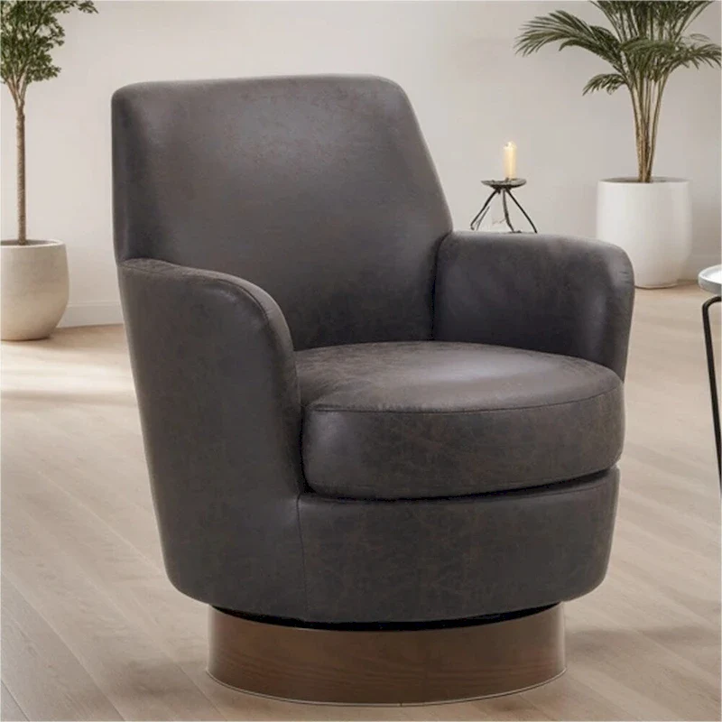 Swivel Round Accent Chair – Polyester / PU, Single Seat, Multiple Colors