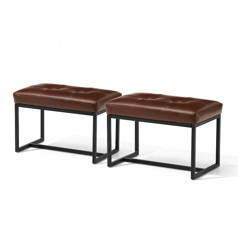 Glitzhome Set of 2 24 W Modern PU Leather Button-tufted Ottoman Foot stool