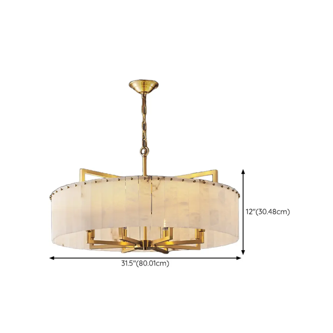 Adjustable Round Marble Chandelier with Sheet Lampshade