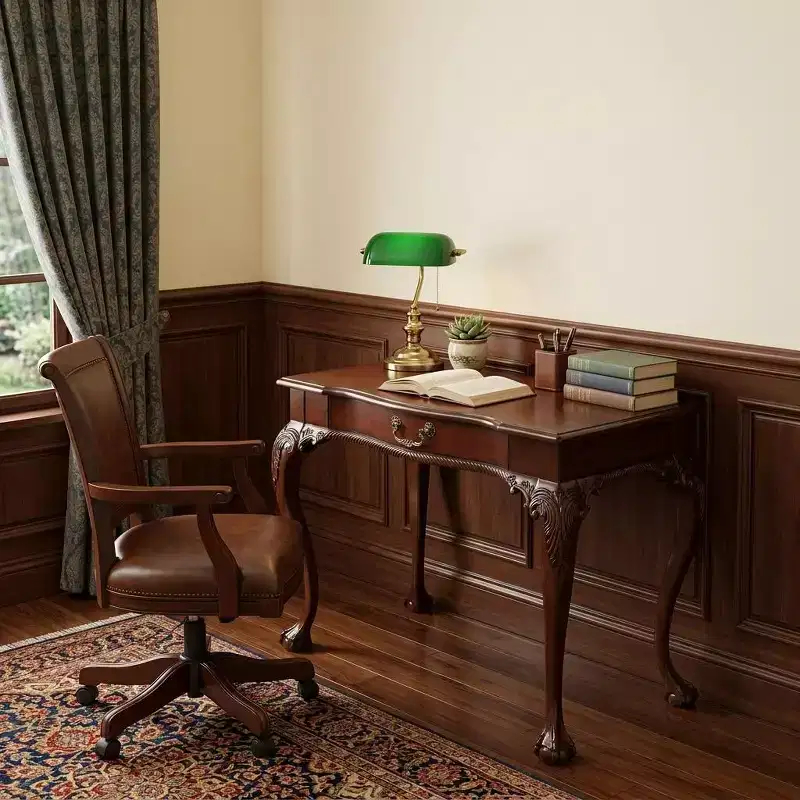 Dark Brown Writing Desk, Traditional Style, 1-Person