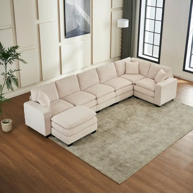 White 118.1 Luxurious U-Shaped 6-Seater Sofa