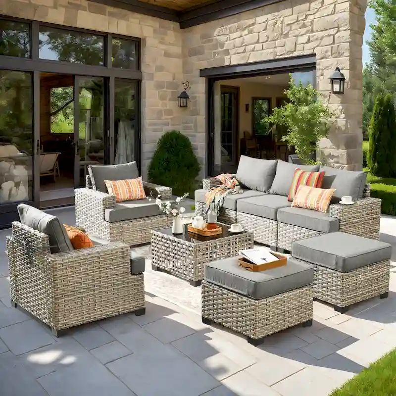 XIZZI 8-piece Patio Furniture Set Outdoor Rattan Conversation Seating Sofa