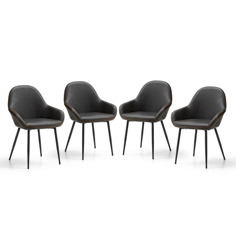 Glitzhome Set of 4 Mid-Century Leatherette Stitched Dining Accent Armchairs