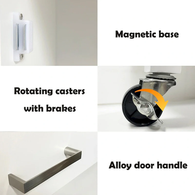 Rolling Kitchen Island Trolley Cart with Adjustable Shelves, Solid Wood Tabletop and Towel Rack