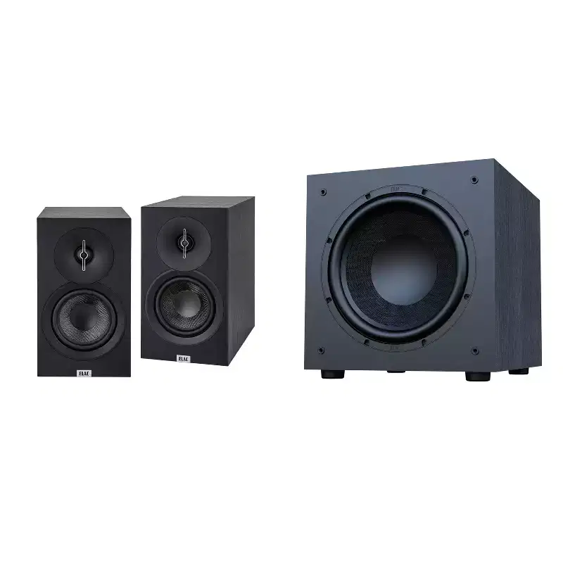 Elac Debut 3.0 Bookshelf Package Black With Debut 12 Inch Subwoofer