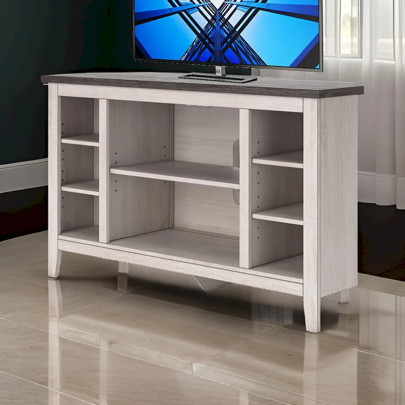 Corner TV Media Console, Slot For Fireplace Insert, 48 Inch White