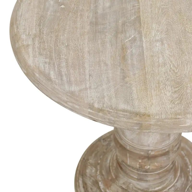 Natural White-Washed Round Mango Wood Side Table