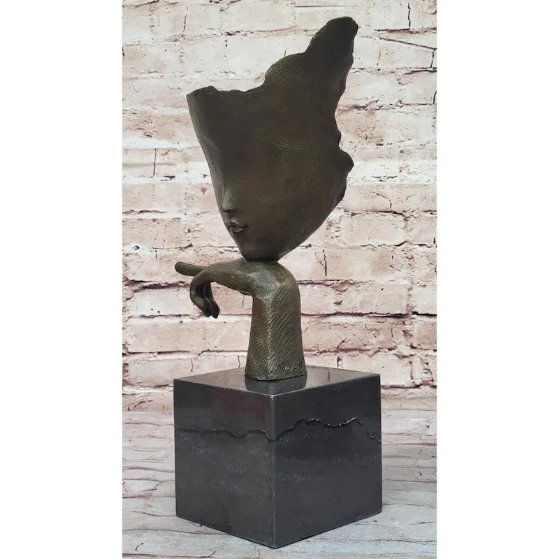 Dali Face Mask Floating Head Bronze Statue Sculpture Surreal Art 15 Inches X 12 Inches