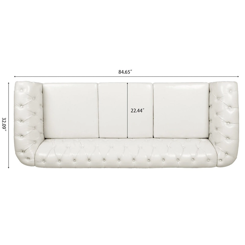 Cream 84.65  Traditional Chesterfield 3 Seater Sofa, PU Leather