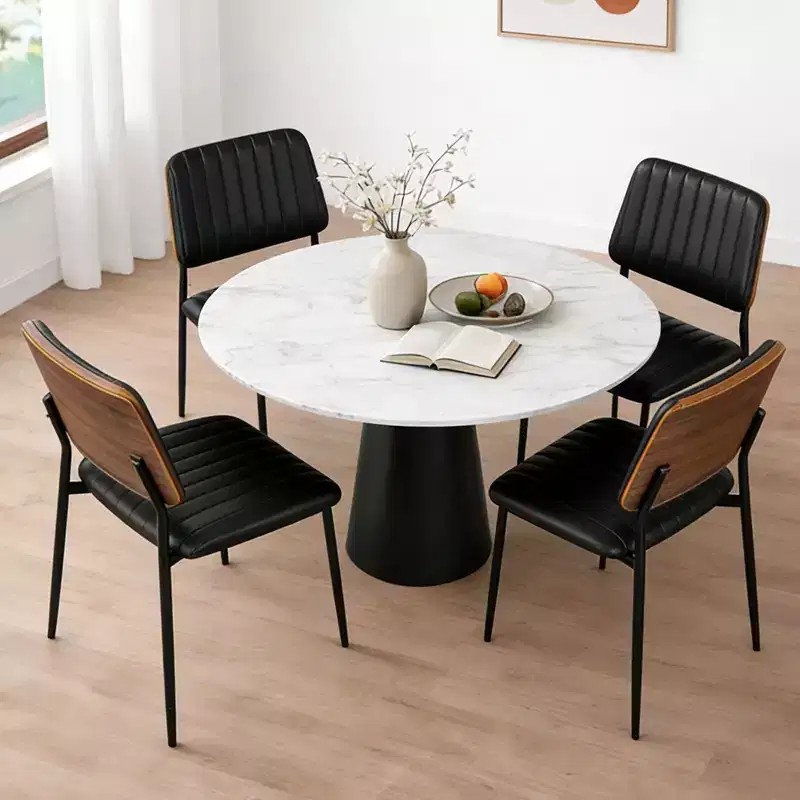 TYBOATLE Mid Century Dining Chairs Set of 2 - Modern Bentwood & Faux Leather Upholstered Kitchen Chairs with Metal Legs