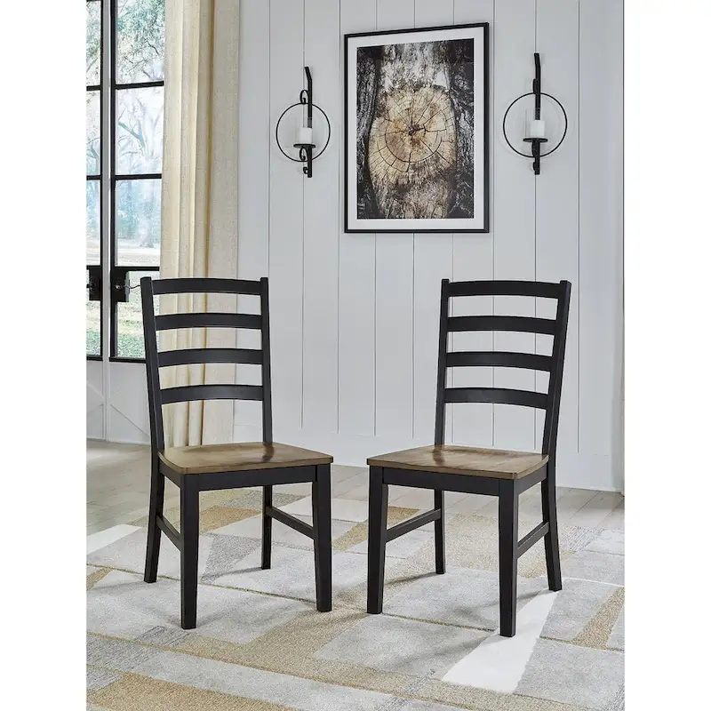 Modern Farmhouse Ladderback Dining Chair - Two-Tone Brown & Black, Set of 2