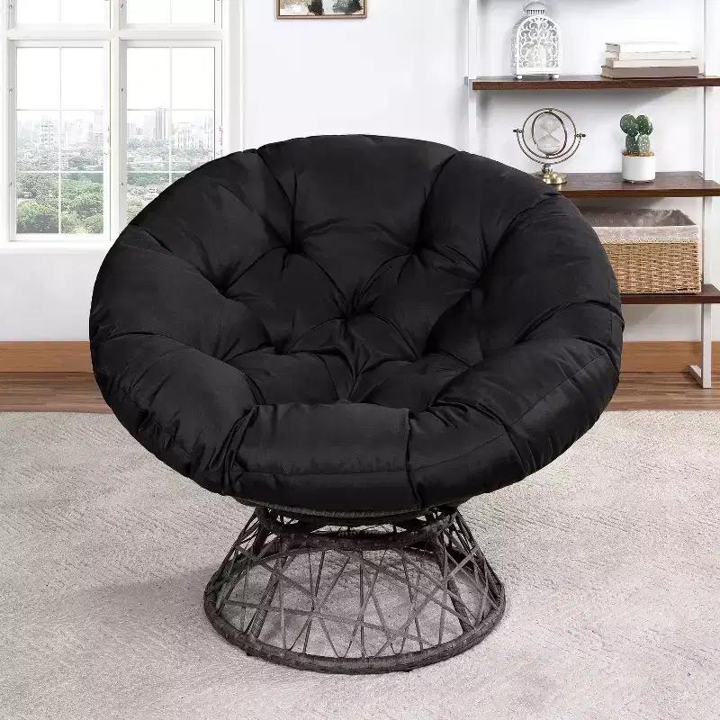 Home Imports Emporium Wicker Papasan Chair with Oversized Cushion & Swivel Base  Indoor Round Lounge Chair for Bedroom or Covered Patio