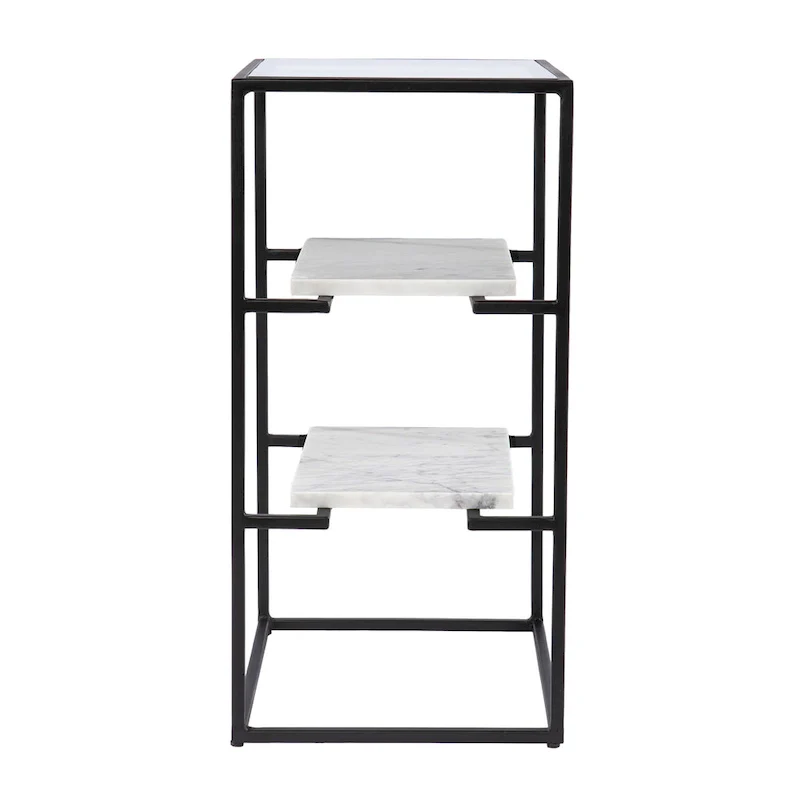 SEI Furniture Piesby Glass-Top End Table with Marble Shelving, Black/White